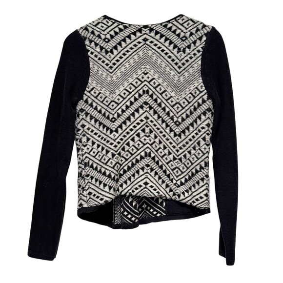 Lucky Brand Black White Aztec Moto Zip Boho Cardigan Sweater Womens Size Medium - Picture 5 of 12